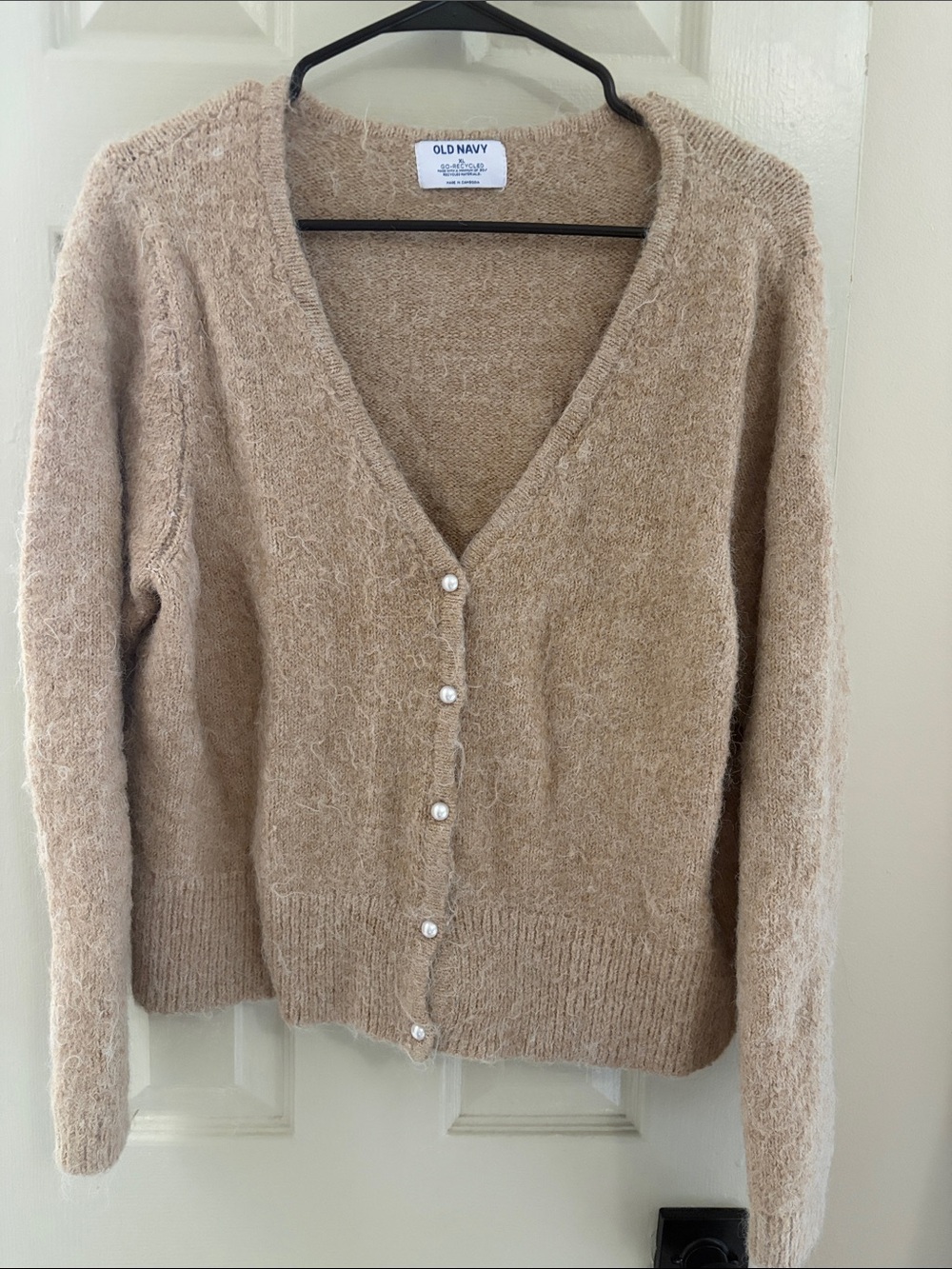 Old Navy Pearl Button Fuzzy V-Neck Cardigan - Beige